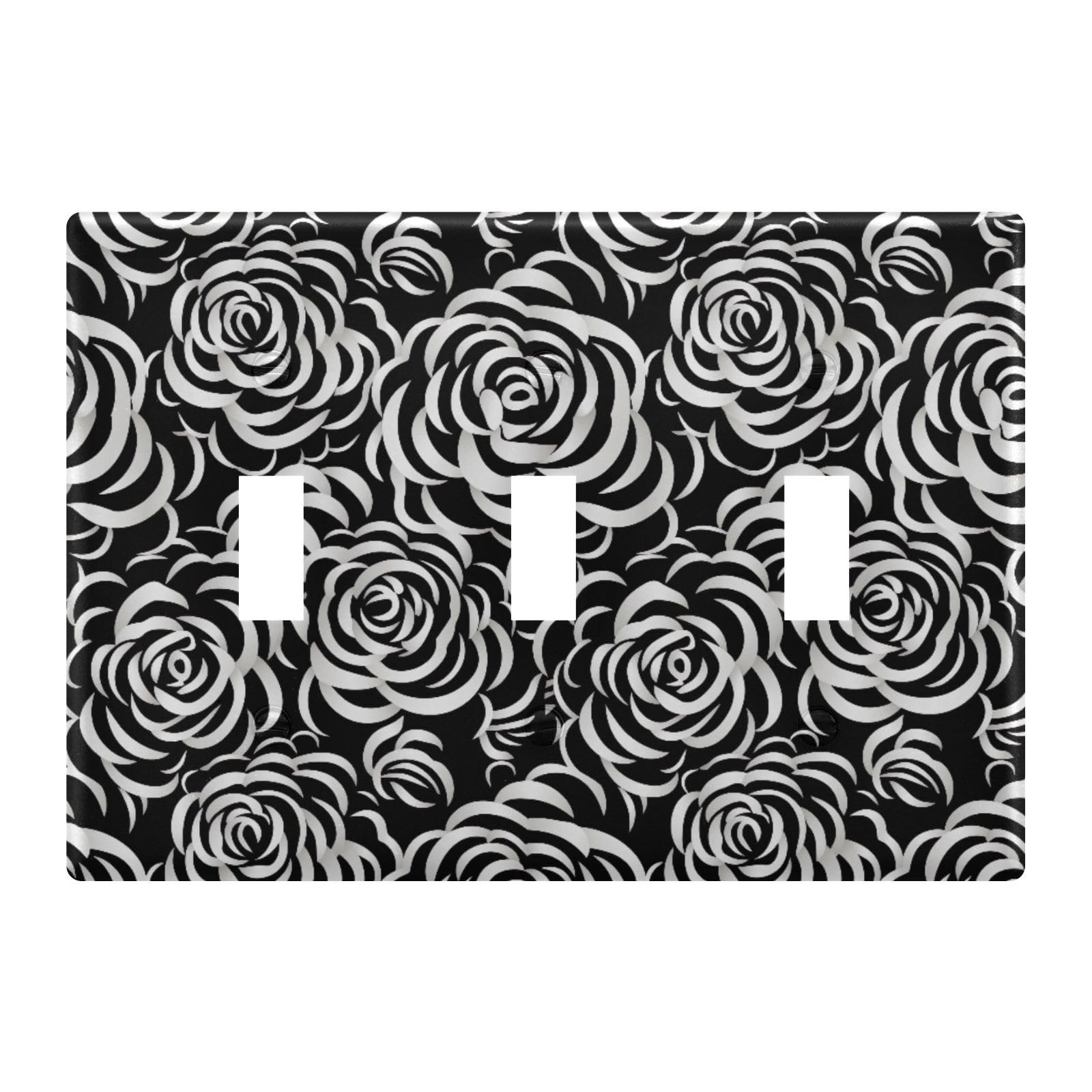 Light Switch Cover Black Rose Wall Plates for Electrical Outlets 3 Gang 202a8660