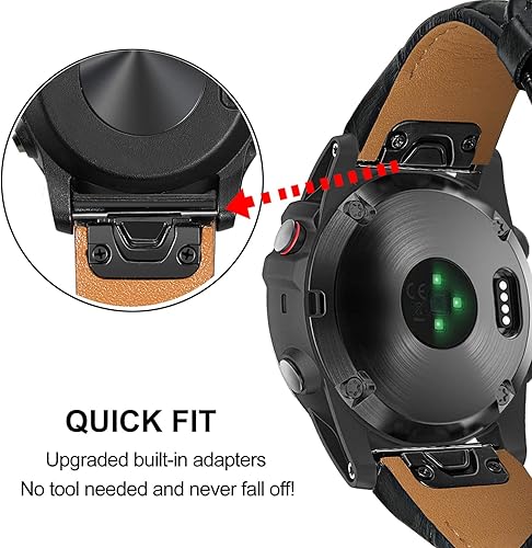 Miniatura 2 de TRUMiRR Correa de reloj para Fenix 7 Sapphire Solar  6 Pro  Fenix 5 Plus, 0.866 in de ajuste rápido y fácil correa de piel de grano de cocodrilo