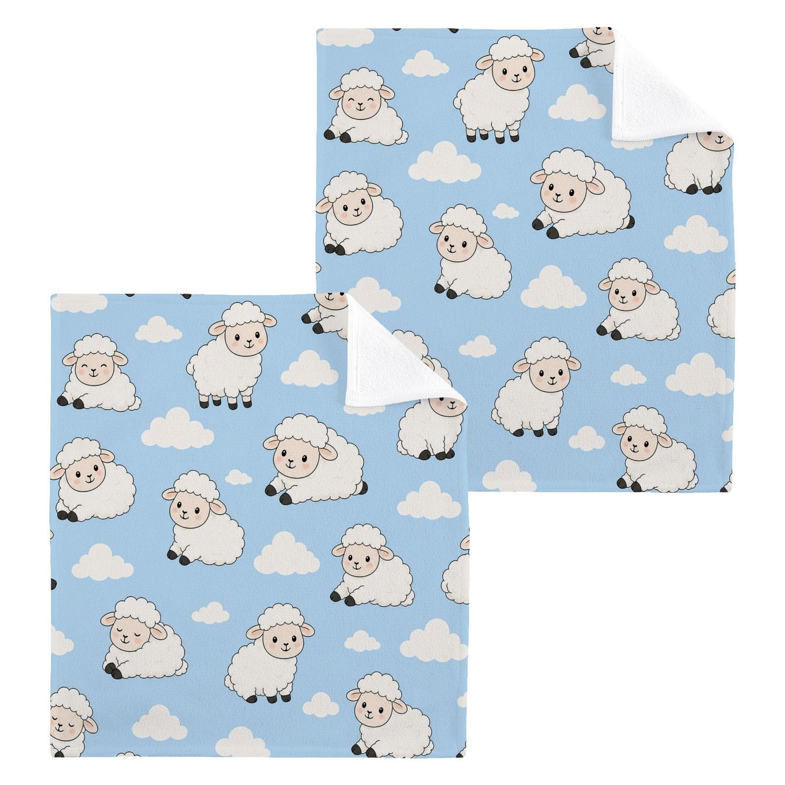 BOESI Cloud Sheep 12x12in Cotton Washcloth,Soft Absorbent Face Towel