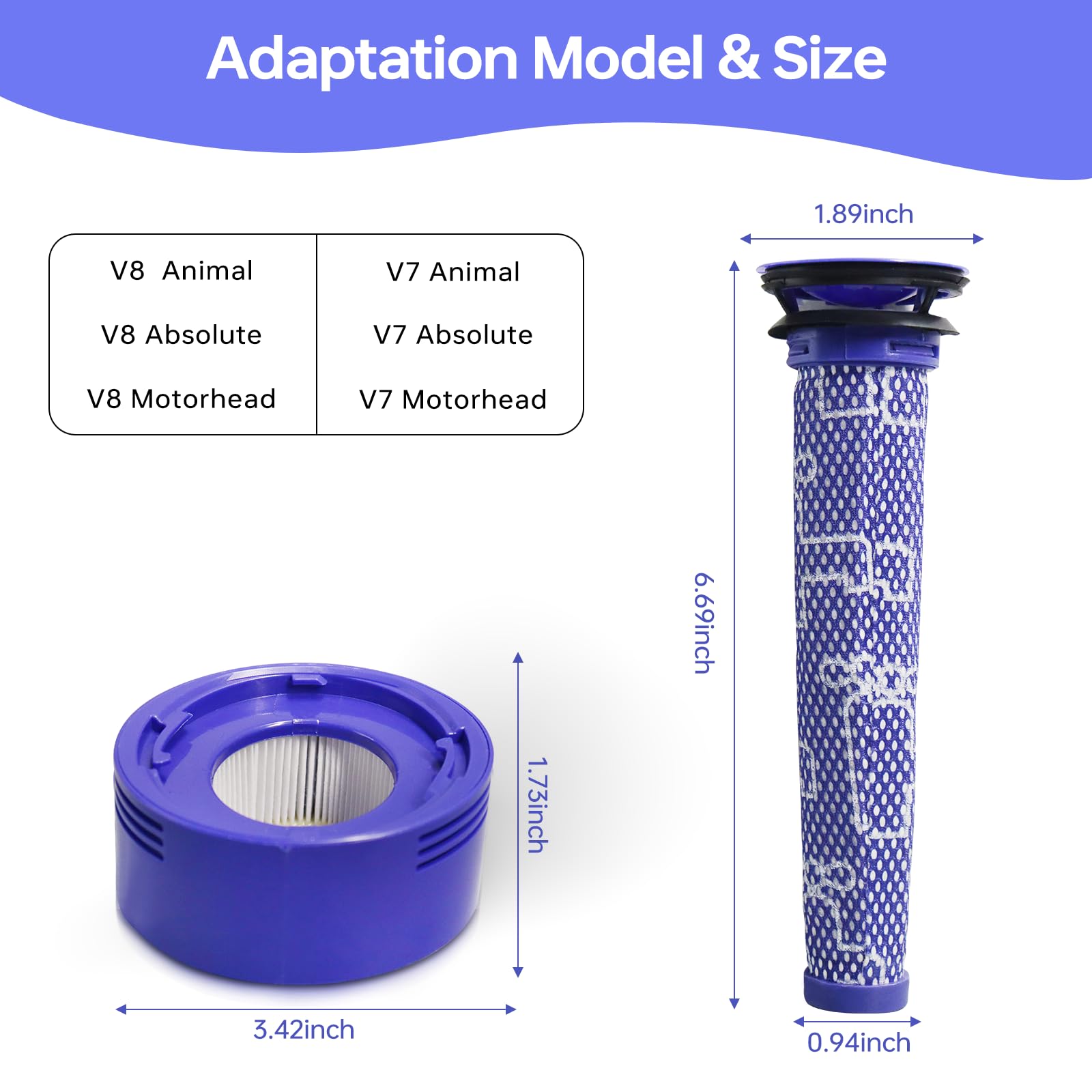 Ryvina V7 V8 Vacuum Filter Replacement Parts Compatible with dyson V7 V8 Animal V8 Absolute Cordless Vacuum, # 965661-01 967478-01, 4 Pre-Filter 4 Post-Filter 1 Brush