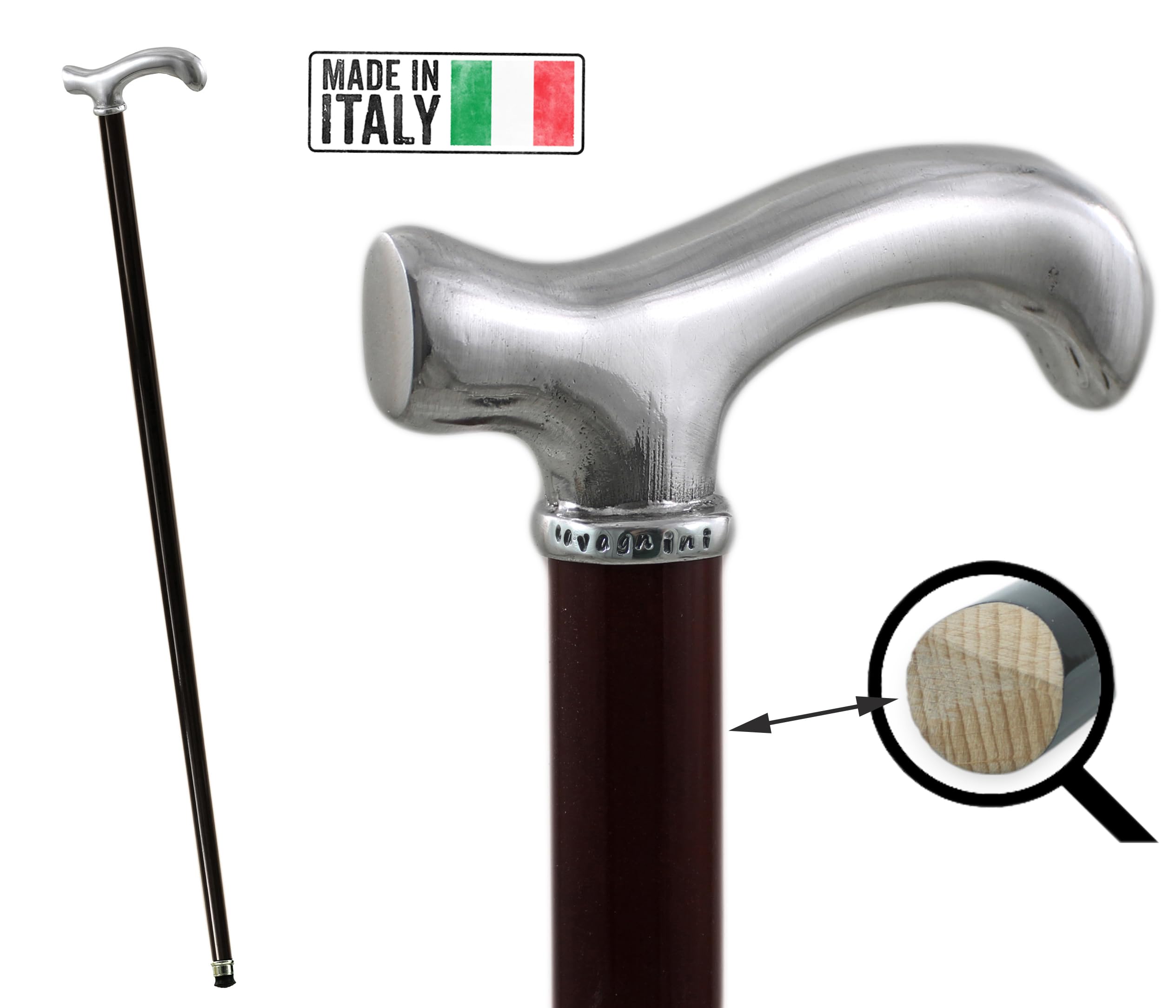 Bastón de paseo estaño y madera elegante para la ceremonia, fabricado en Italia CAVAGNINI Vintage