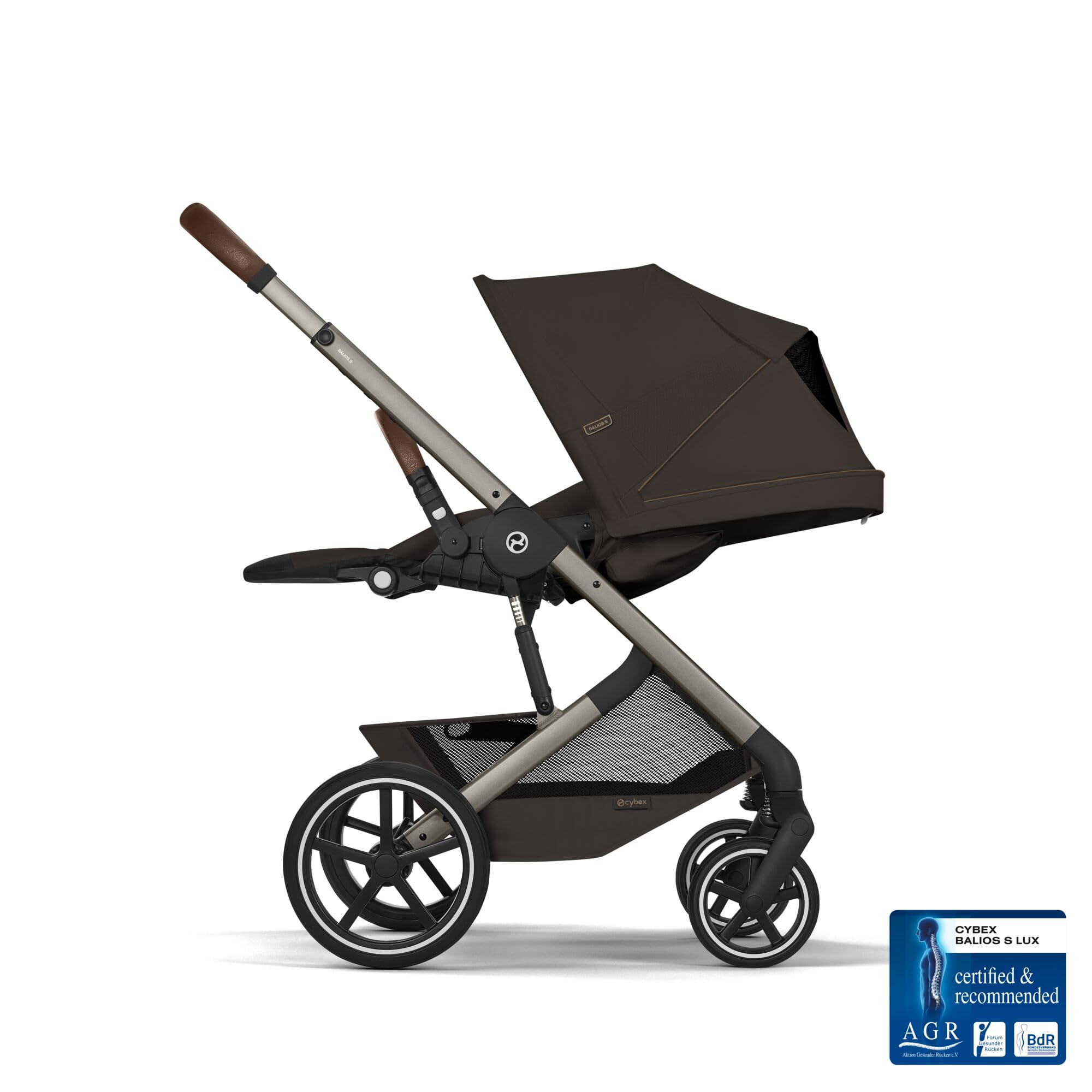 CYBEX Gold Poussette BALIOS S LUX, Chocolate Brown | De la naissance à 4 ans, jusqu'à 22 kg max, système de voyage, position allongée ergonomique, roues tout-terrain