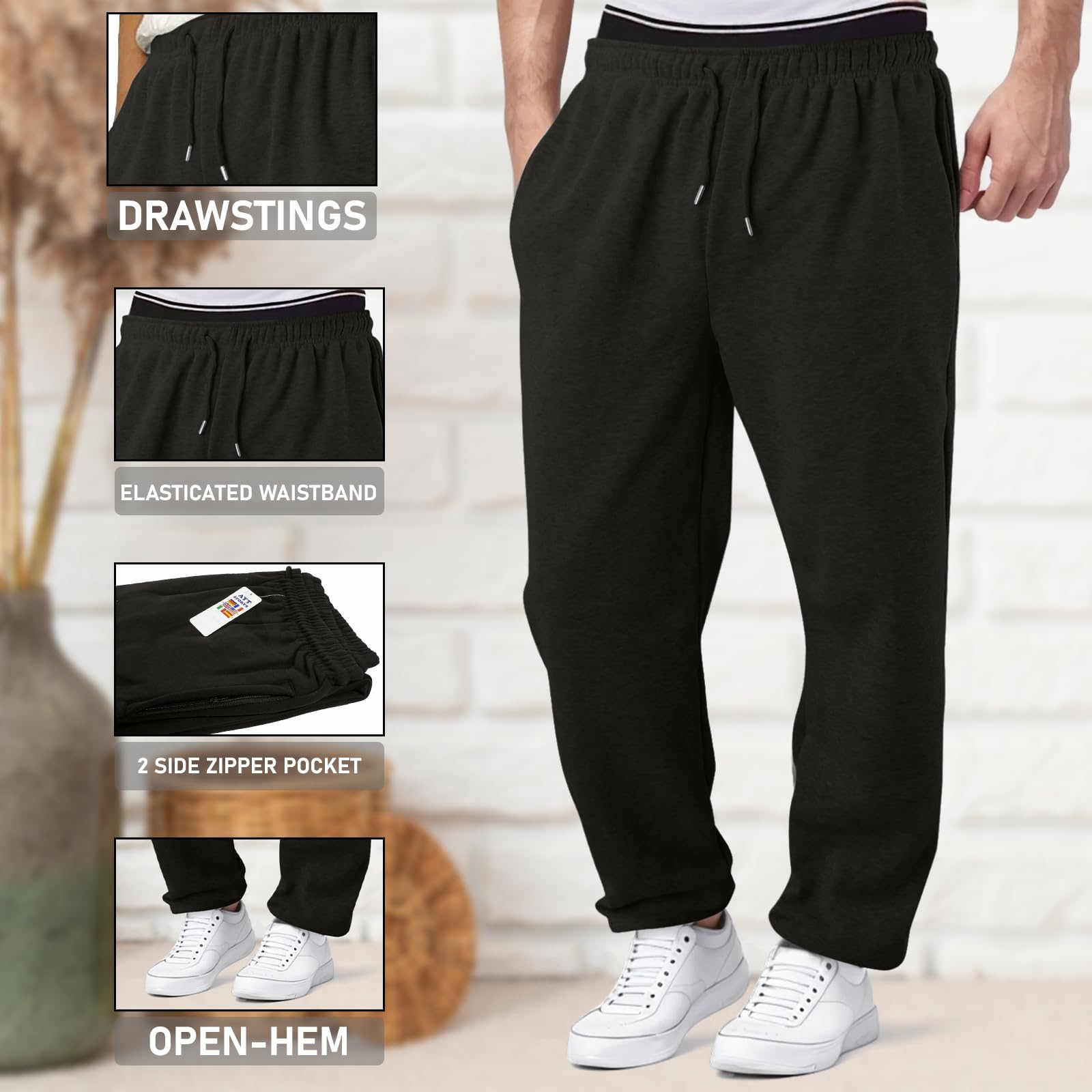NetSetUK Joggers for Men UK Tracksuit Jogging Bottoms Men’s Fleece Joggers Open-Hem Sweatpants with Pockets Drawstring Trousers Gym Workout — view 3