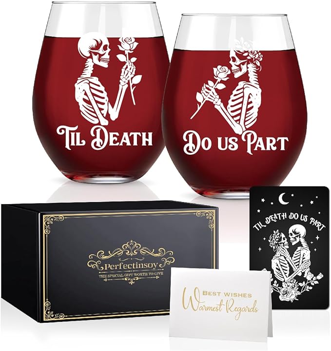 Perfectinsoy Skull Wine Glass 2 Piece with Gift Box, Zombie Design, Valentine's Day Autumn Halloween, Anniversary Wedding Gifts, Couple Gifts for Boyfriend and Girlfriend. (Do Us Set of 2)
