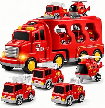 BLmukce Camion Porteur 5-en-1 à Friction avec Mini-Véhicules d'Intervention