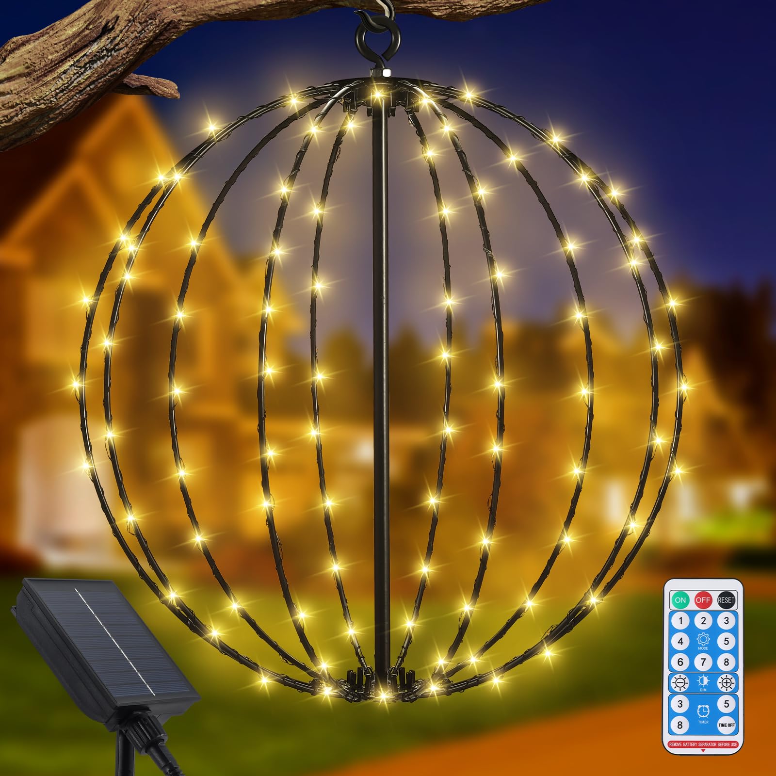 Luz Solar Exterior Jardin Decorativa, JIMACRO 30cm Grandes Farolillos Solares Exterior Jardin Metal 120 LEDs 8 Modos Luces de Hadas Impermeables Guirnaldas Luces Decorativa Navideña