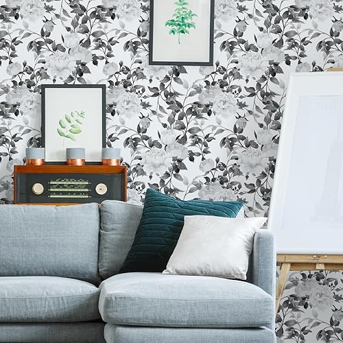 Miniatura 8 de Papel tapiz floral para despegar y pegar, papel tapiz autoadhesivo extraíble de vinilo con flores para decoración de dormitorio, pared del hogar