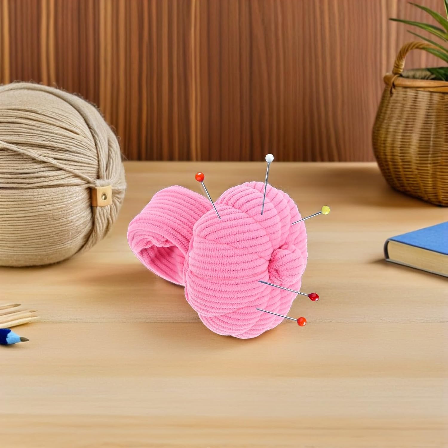 Wristband Sewing Pin Cushion Pumpkin Shape Corduroy Pink Pincushion Bracelet for Embroidery Quilting Crafts