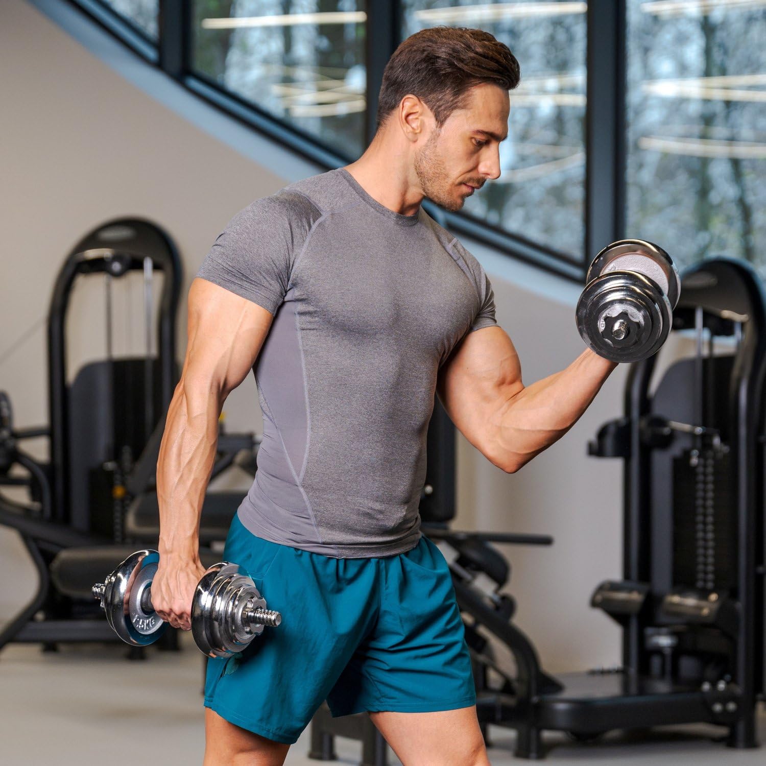 Gusseisen Hantelset mit Sternverschlüsse - 20kg Hantelset - Verchromten Hantelstange, Verstellbare Kurzhantel Set, Gewichte, Gym Zubehör fur Kraftraining und Fitness
