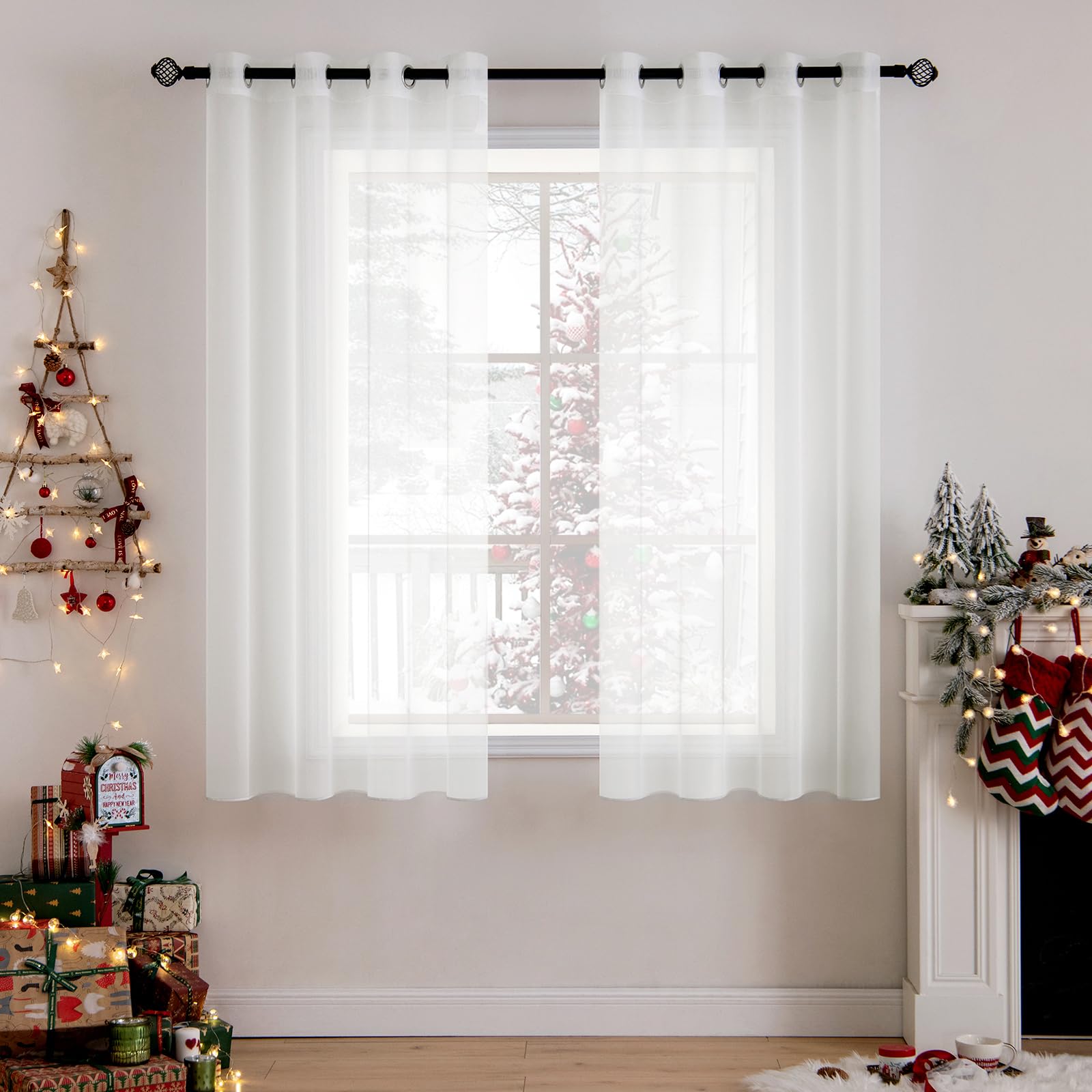 MIULEE 2er Set Voile Vorhang mit Ösen Transparente Optik Gardine aus Voile Polyester Ösenschal Transparent Wohnzimmer Fensterschal für Schlafzimmer Babyroom