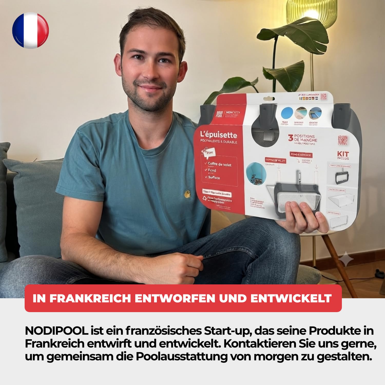 NODI Net+ | Professioneller 3-in-1 Poolkescher | Poolboden, Oberfläche & Unterflur-Rollladenkasten | Belastbarkeit 32 kg | Austauschbares Netz | Nachhaltig & Wirtschaftlich