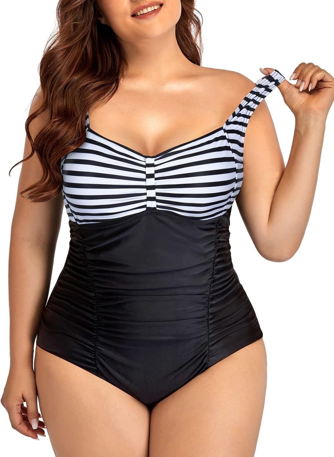 Daci Women Plus Size One Piece Swimsuits - Tummy Control Retro Ruched Bathing Suits Vintage Swimwear - Image 3