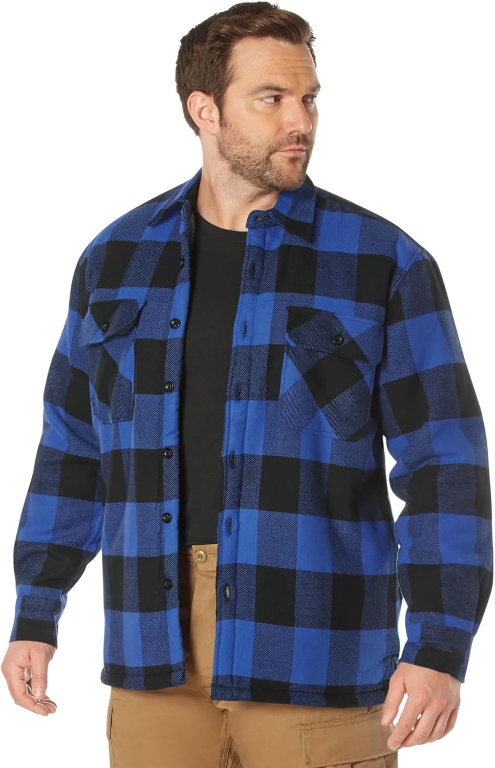 Rothco Extra Heavyweight Buffalo Plaid Sherpa Lined Flannel Shirt – Warm Outdoor Shacket, Blue Plaid, 3XL - Image 5