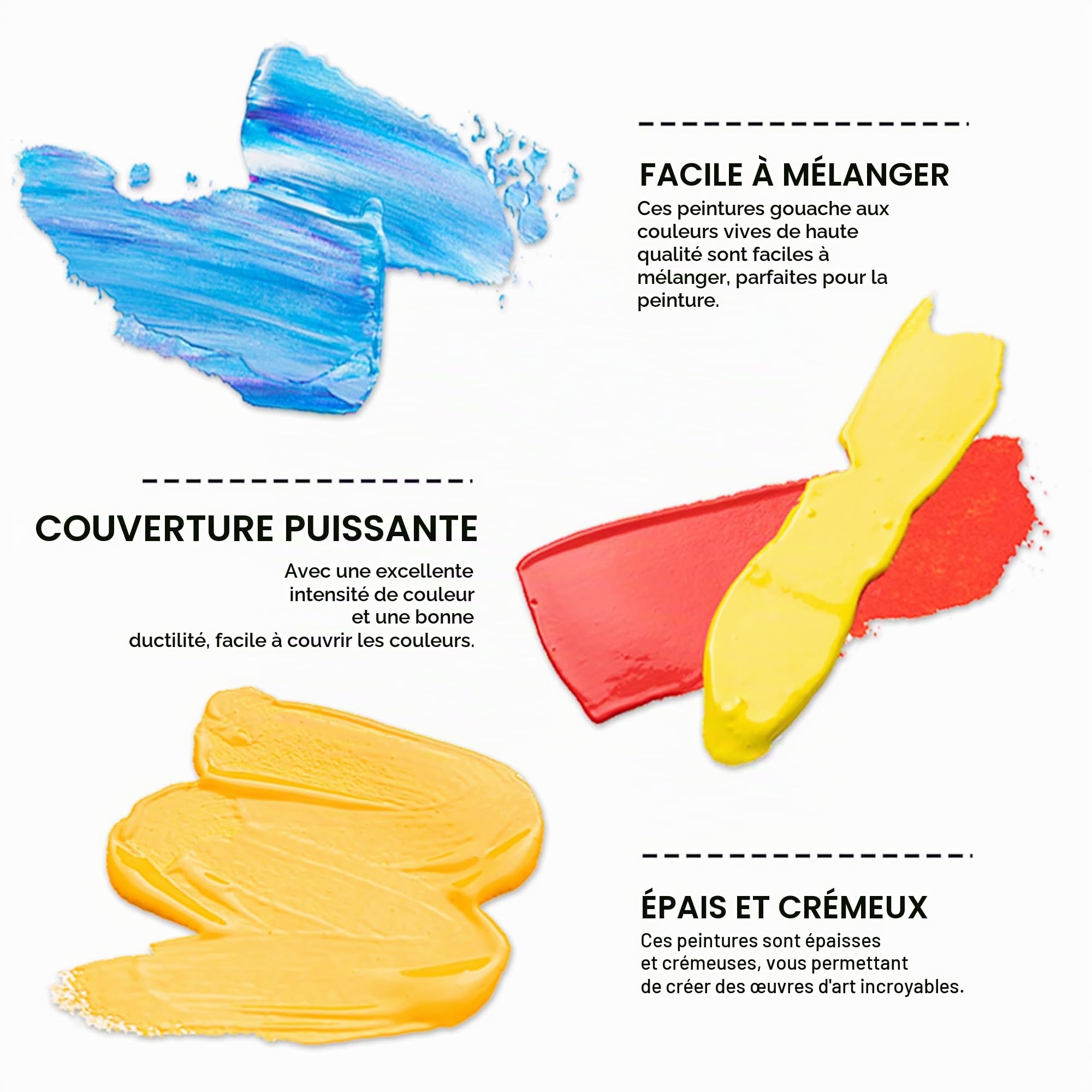 HIMI Go Pack Gouache Lot de 80 Accessoires de Peinture Professionnel 72 Couleurs 3 Pinceaux Palette Couteau à Dessin Tampon Pliable Bucquet Excellent Kit pour Artistes