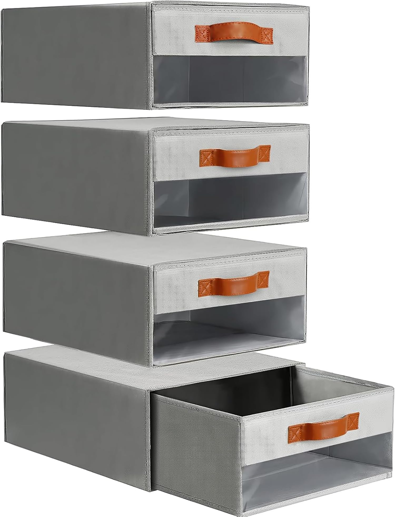 House of Quirk Foldable Closet Storage Bin with Clear Window & Handles – Fabric Organizer for Clothes, Toys & Towels (Grey, Pack of 4)-image-43