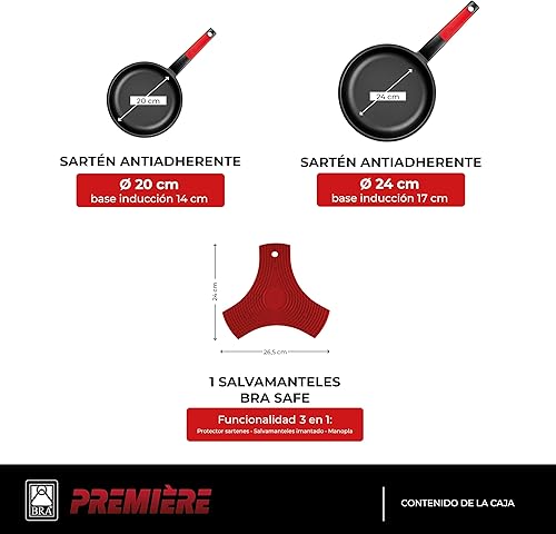 Miniatura 2 de BRA Juego de sartenes antiadherentes de aluminio fundido de 7.9-9.4 in rojo Exclusivo de Tienda