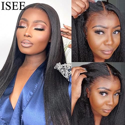 Miniatura 2 de ISEE Pelucas de cabello humano con encaje frontal, pelucas de cabello humano rizado lacio para usar y llevar, sin pegamento, línea capilar natural,