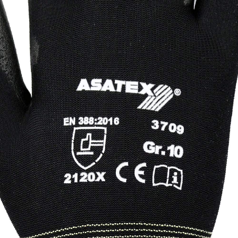Asatex 3709 9 Gants finement tricotés avec enduction Soft-PU, Noir, Taille 9