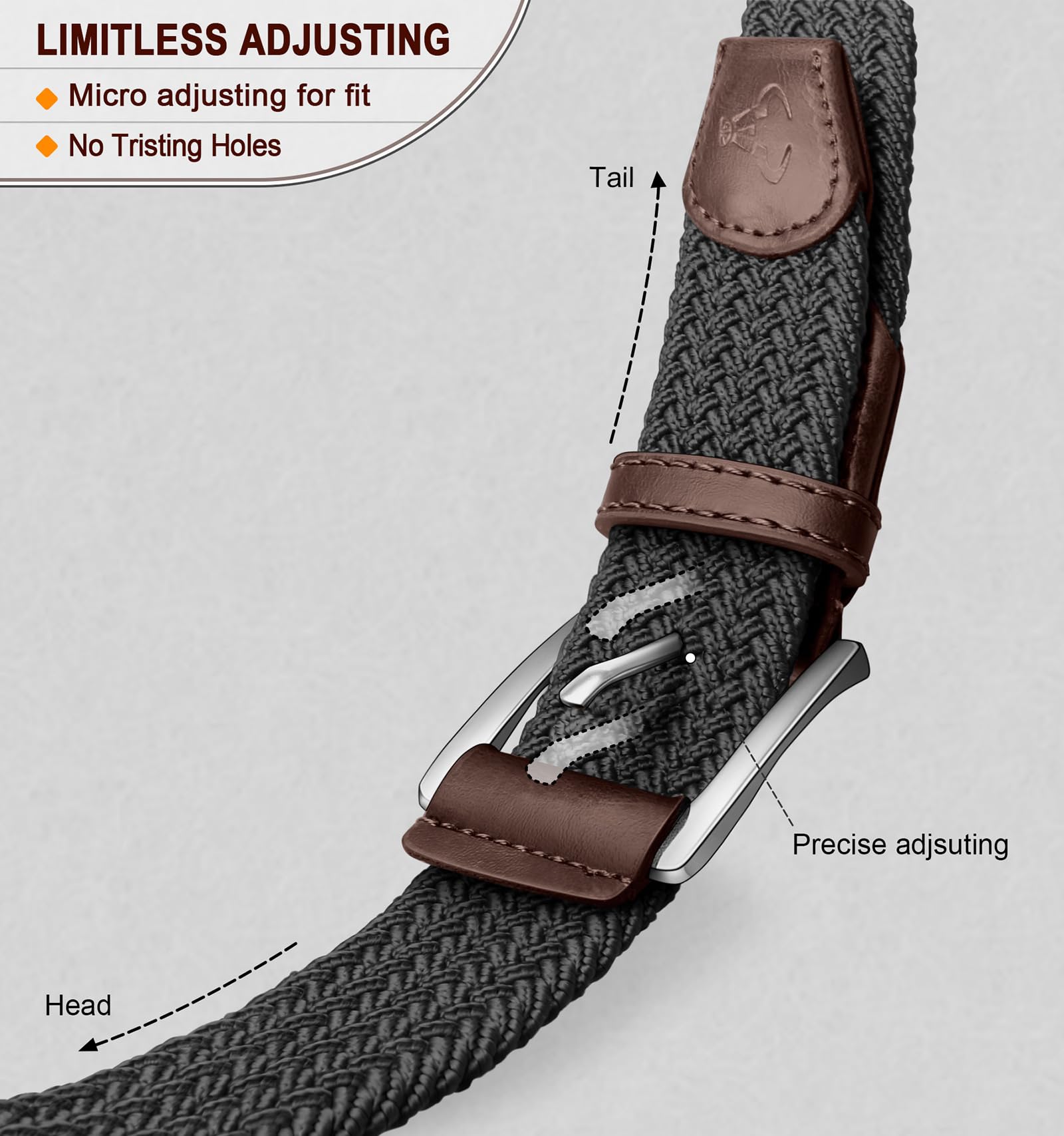 BULLIANT Cintura Uomo, Cinture Elastica Intrecciata con Fibbia in Lega di Zinco 35mm