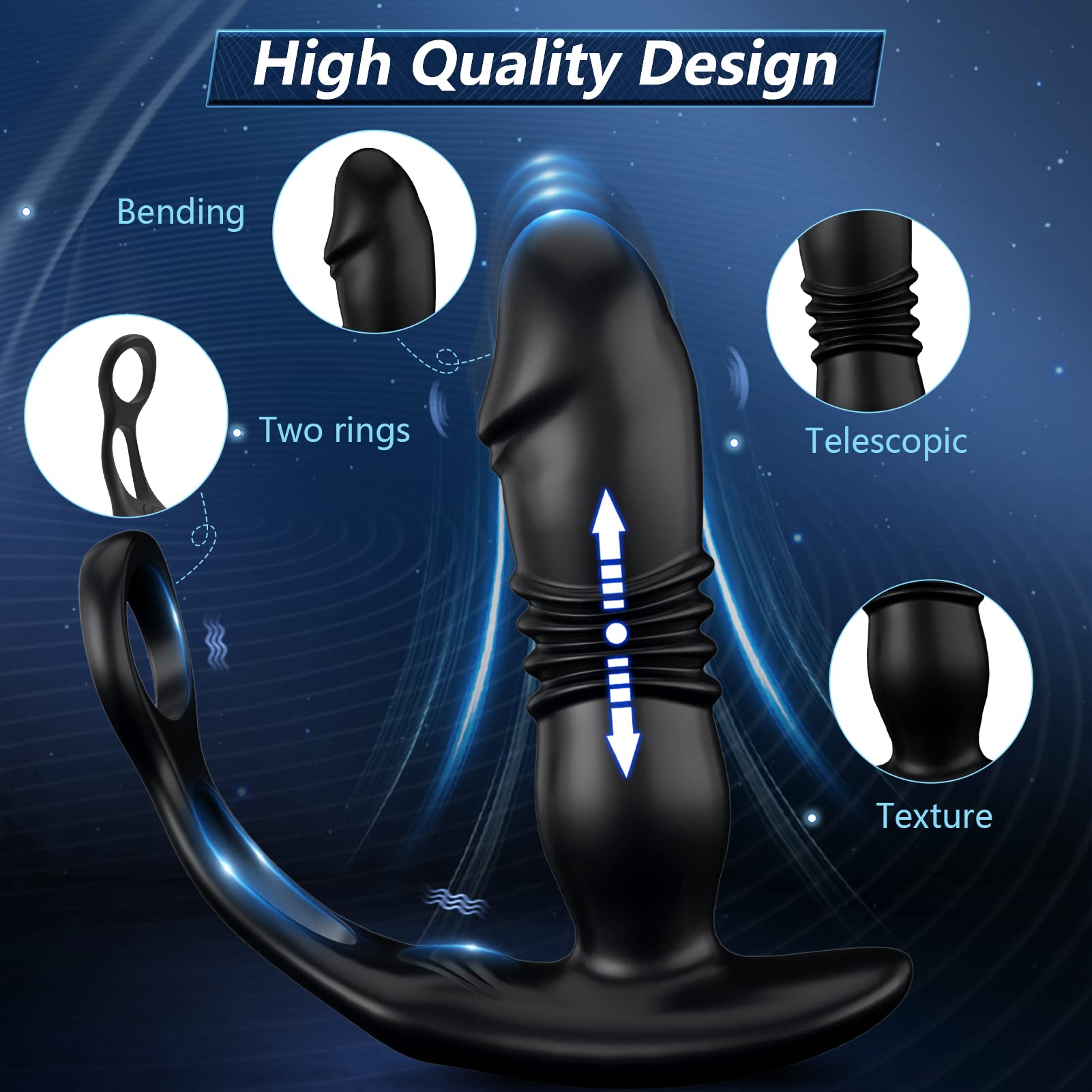 4 IN 1 Vibratore Massaggiatori Prostata con Anelli Pene per Uomo, Thrusting Sex Toys per Stimolare il Testicolo e Anali, Vibratori Penis Ring con 12+3 Modos, Morbido ed Elastico, Durevole (GF-003)