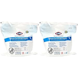 Clorox Healthcare Bleach Germicidal Wipes 12 x 12 Refill for Bucket 110 Count Pouch Pack of 2 Package