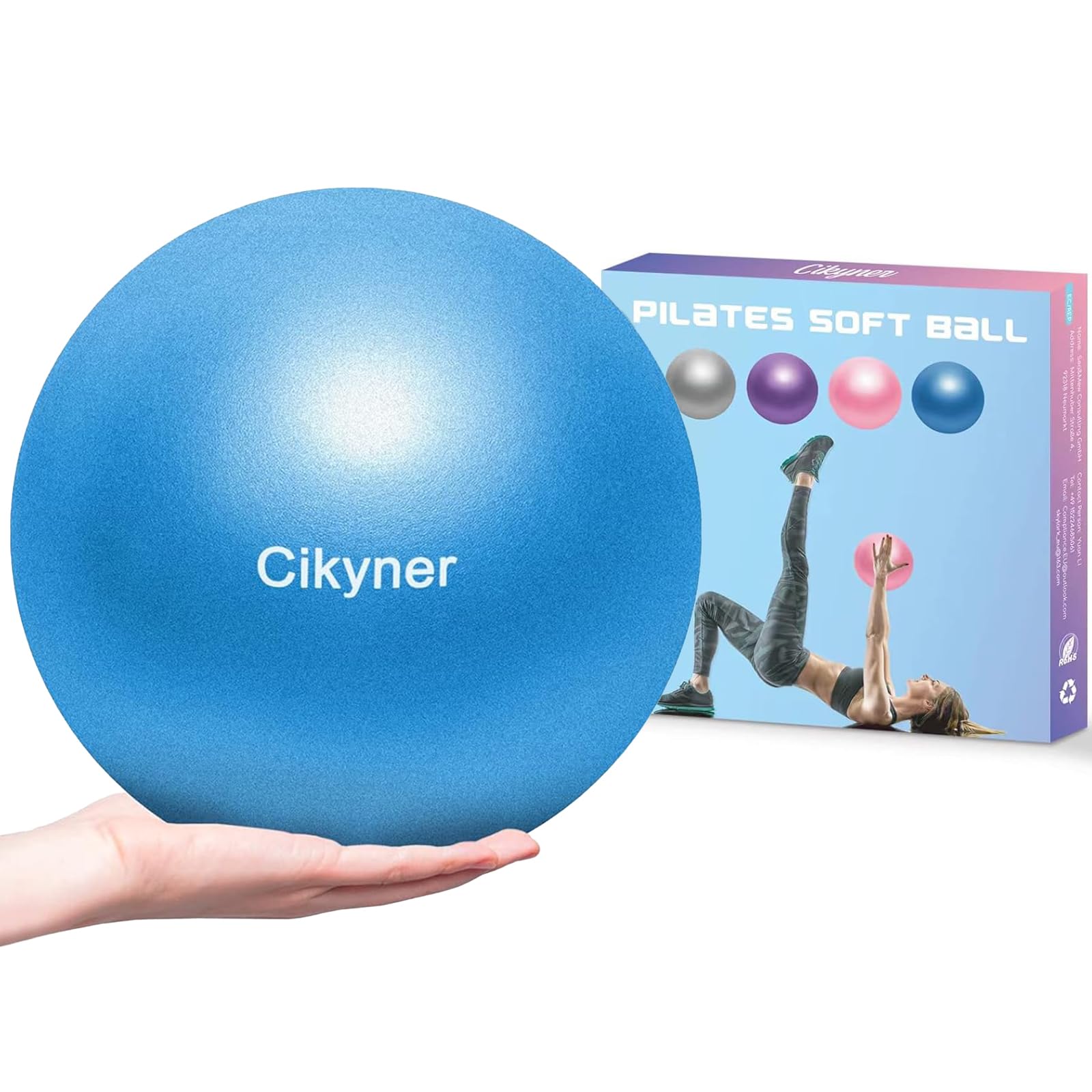 Cikyner Soft Pilates Ball, 23-25 cm Small Exercise Ball with Inflatable Straw, Pilates Ball for Pilates, Yoga, Full Body Workout, Improving Balance at Home in the Gym and Office