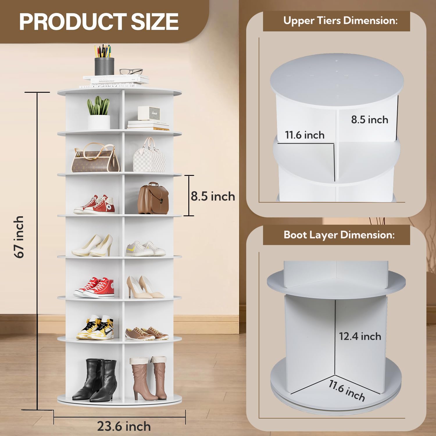 bimiti Zapatero giratorio de 7 niveles, torre giratoria de pie, 360°, organizador de almacenamiento fácil de montar, sostiene más de 28 pares de zapatos para entrada y armario (7 niveles)