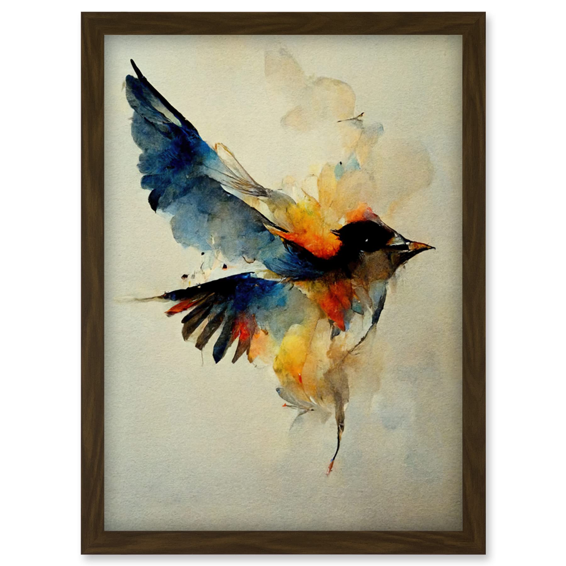 Doppelganger33 LTD Watercolour Paint Illustration Of Colourful Flying Bird Artwork Framed Wall Art Print A4