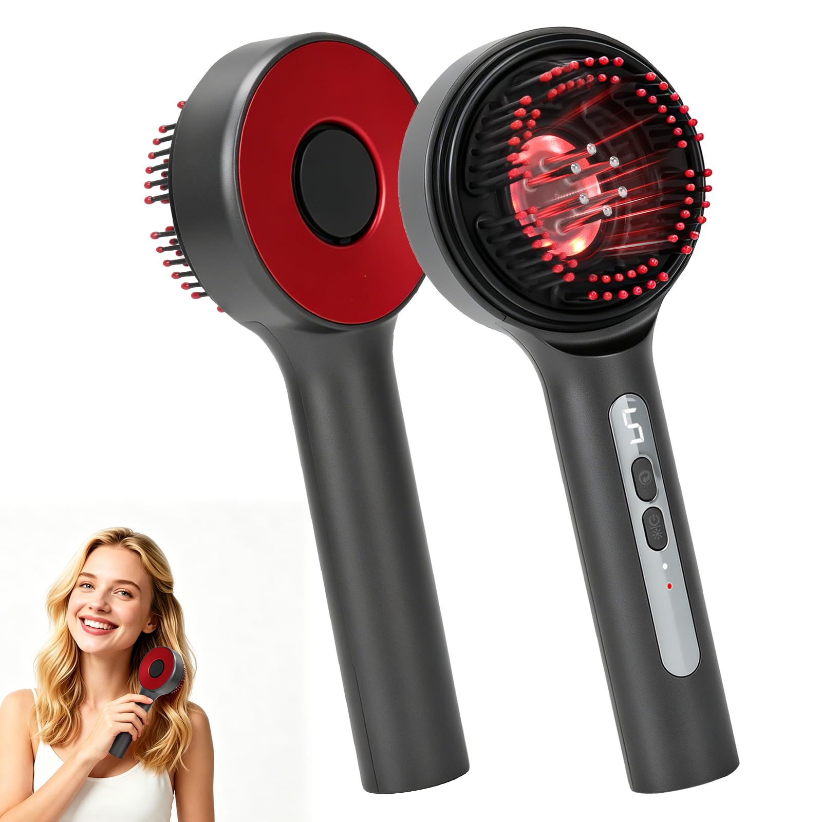 Kopfmassagegerät Elektrisch, 3-in-1 Kopfhautmassagebürste mit Haaröl-Applikator, Kopfhautmassage mit Rotlicht/Blaulicht/Mischlicht, Scalp Massager IPX7 wasserdicht