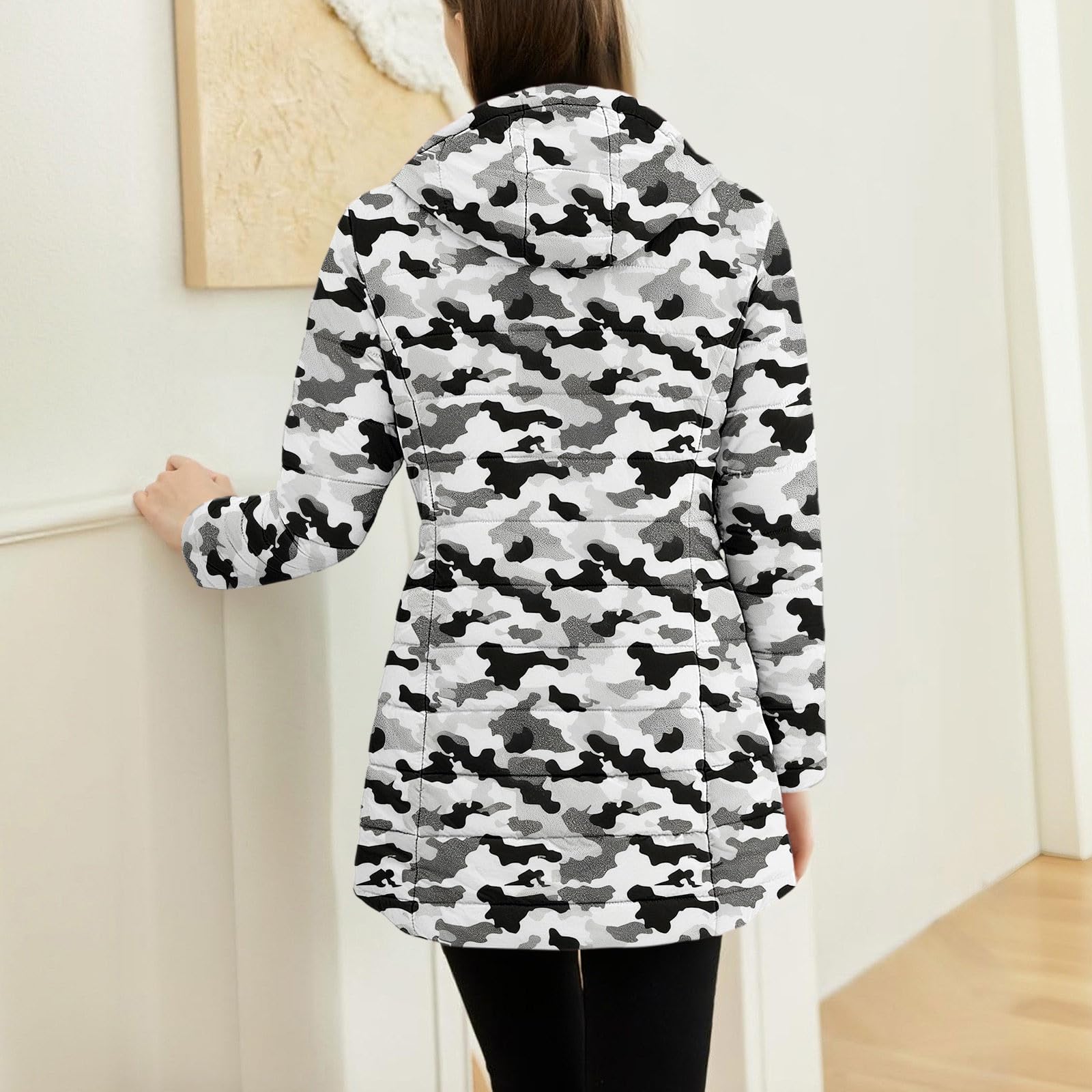 Abrigos de invierno para mujer, chaquetas acolchadas con forro polar a cuadros, talla grande, chaqueta acolchada con cremallera completa con capucha, cortavientos, bolsillos con cremallera, abrigos