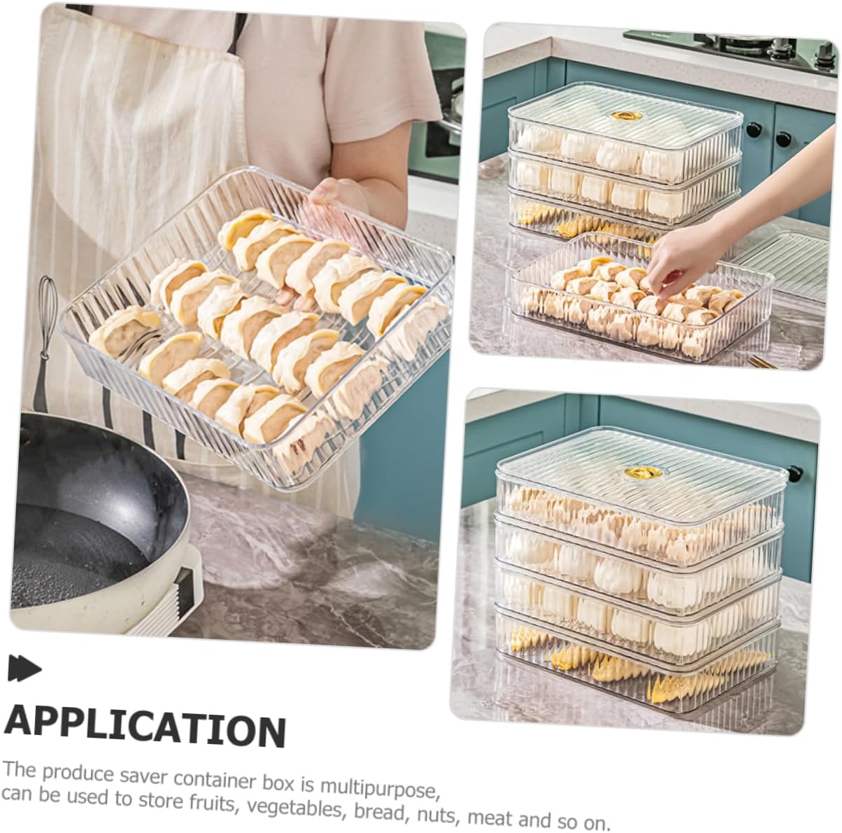 Refrigerator Organizer Bin Lid Transparent Double Food Storage Box for Eggs Dumplings and More for Fridge Pantry and Kitchen Organization