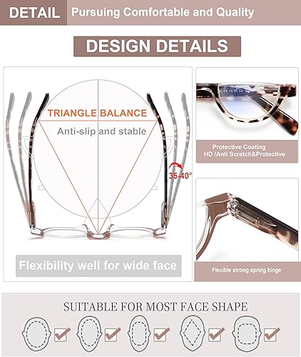 Miniatura 4 de EYEURL Lentes de lectura de medio marco para mujer, paquete de 5 lentes de bloqueo de luz azul, a la moda, sin marco, para mujer, lentes anti rayos