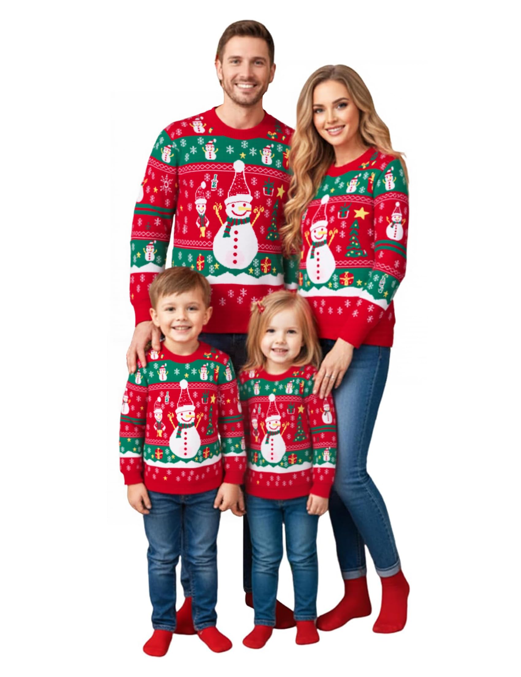 Jersey de Navidad para Mujer, Hombre, niños, Divertido, suéter navideño, Cuello Redondo, suéter de Punto, Unisex, Conjunto Familiar