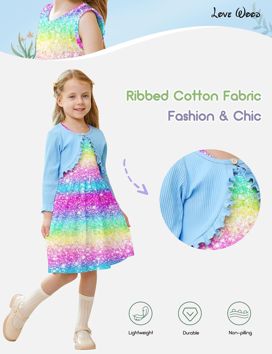Toddler Girl Sleeveless Dresses and Long Sleeve Ruffle Cardigan 2 Piece Fall Outfits