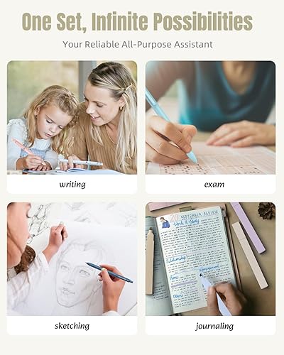 Miniatura 7 de Four Candies 39 piezas de suministros escolares estéticos con bonito estuche para bolígrafos, 12 resaltadores pastel, 5 bolígrafos de gel de tinta