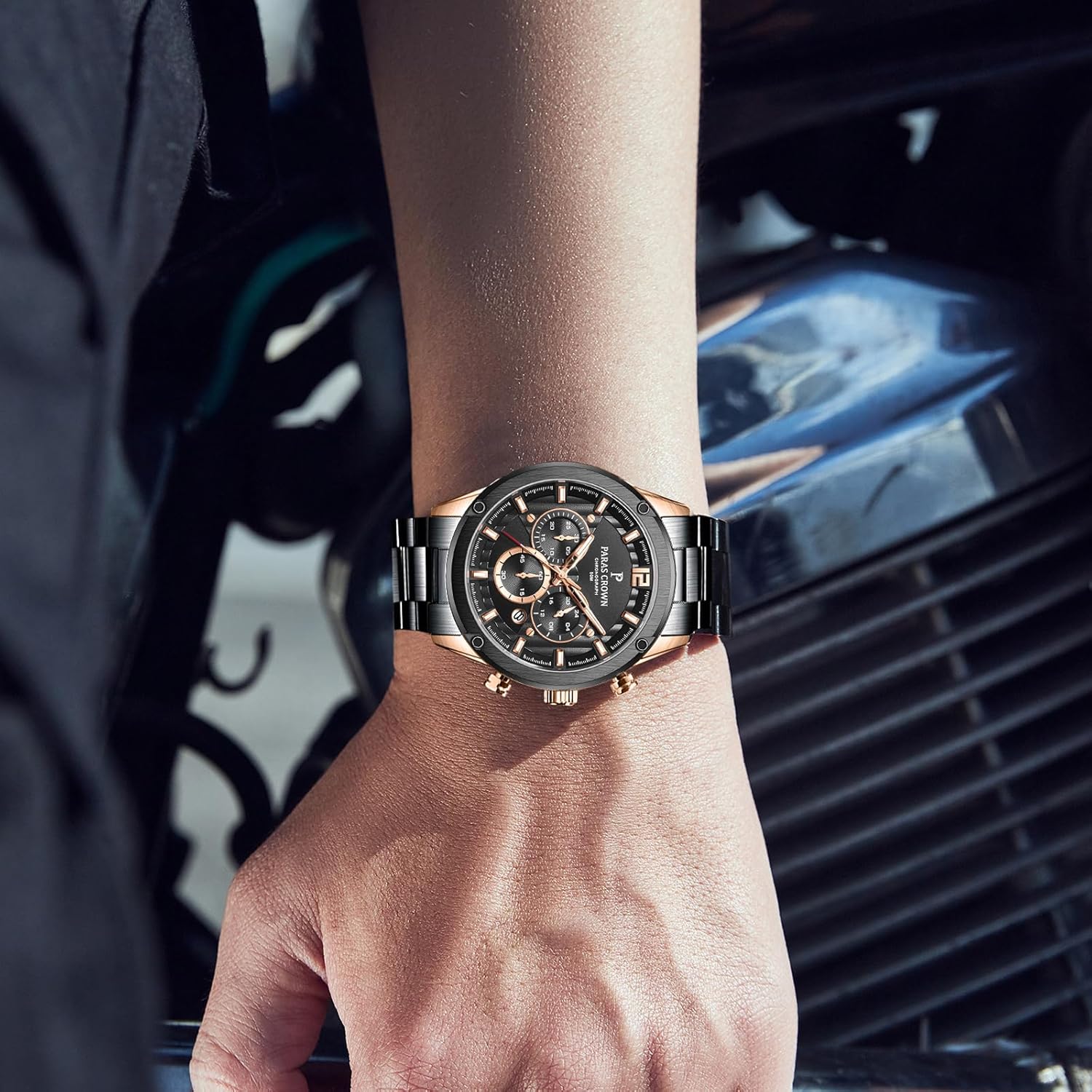 Paras Crown Mens Watches Luxury Chronograph Analog Watch Japanese Quartz Movement Stainless Steel Case 5ATM Waterproof Watches for Men - Image 7