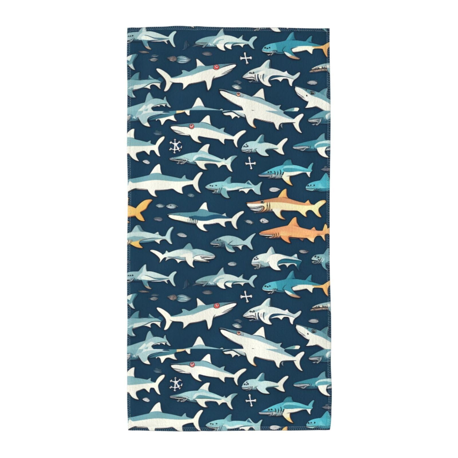 Cbaaghh Sharks Nautical Print Towel, Towels Thick Face Towels Fast Drying Washcloth For Bath, Spa, Gym