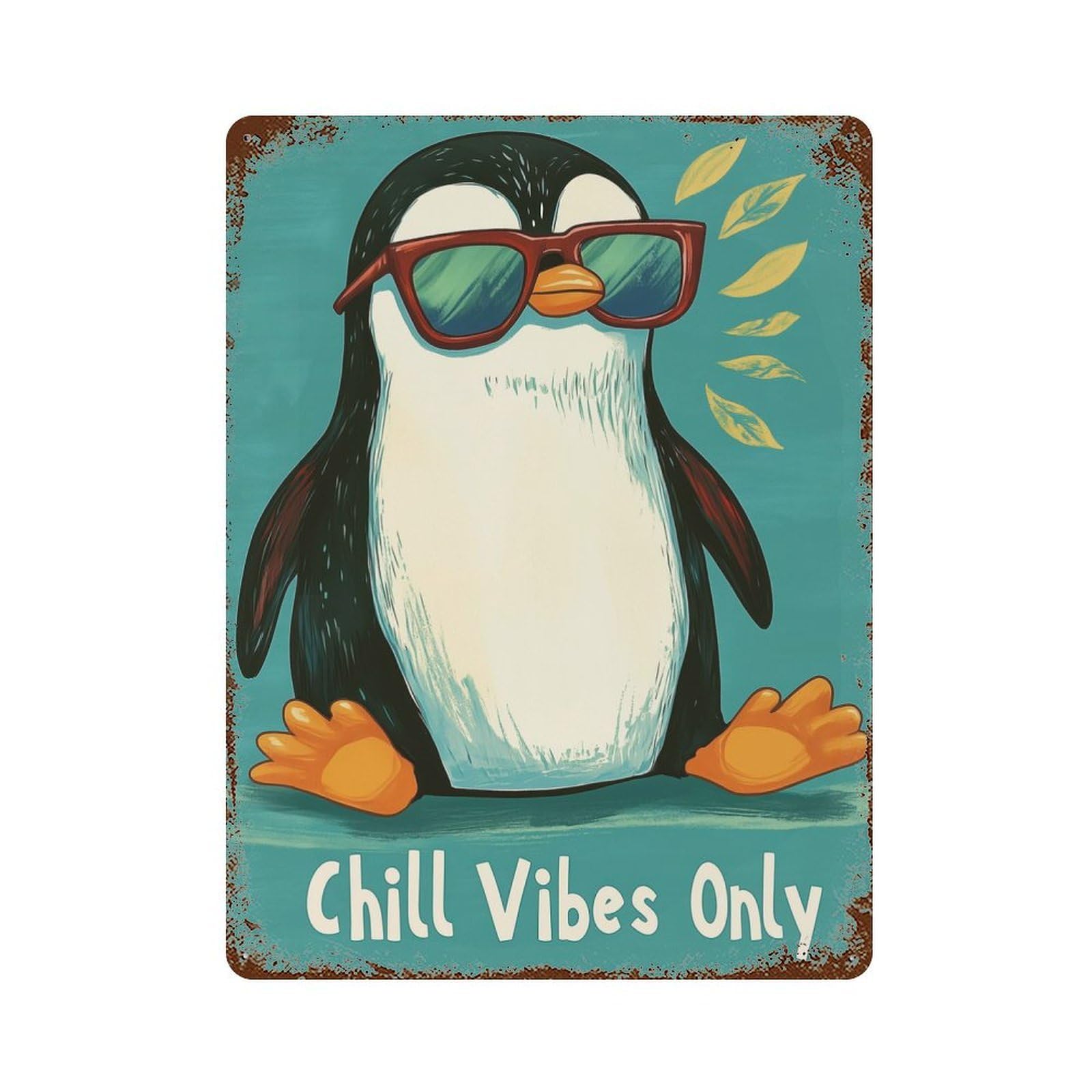 Chill Penguin with Sunglasses Illustration Vintage Rust Metal Sign 15.7"x11.8", for Patio, Garden Room And Bar Decor, Novelty Wall Decor