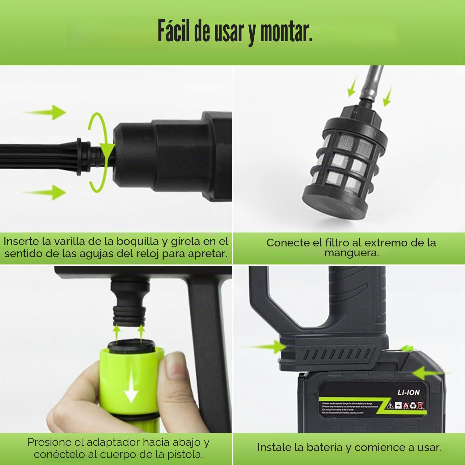 120 bar, 1000 W, limpiador de alta presión inalámbrico portátil, boquilla 6 en 1, limpiador de alta presión, batería de 15000 mAh, manguera de 5 m, para coche, jardín, barco, callejón, exterior (2