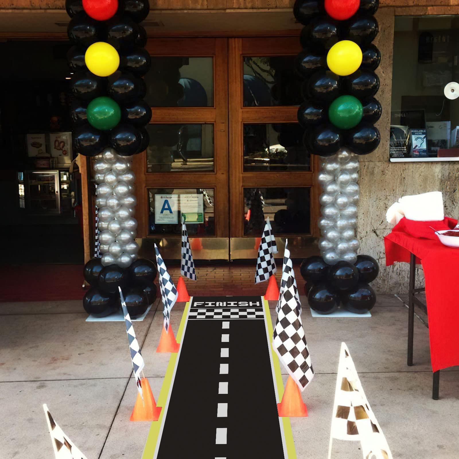 OOTSR Fournitures de Fête de Voiture de Course, Tapis de Sol Long pour Thème de Voiture de Course sur Route, Anniversaire, Jeu, Sport