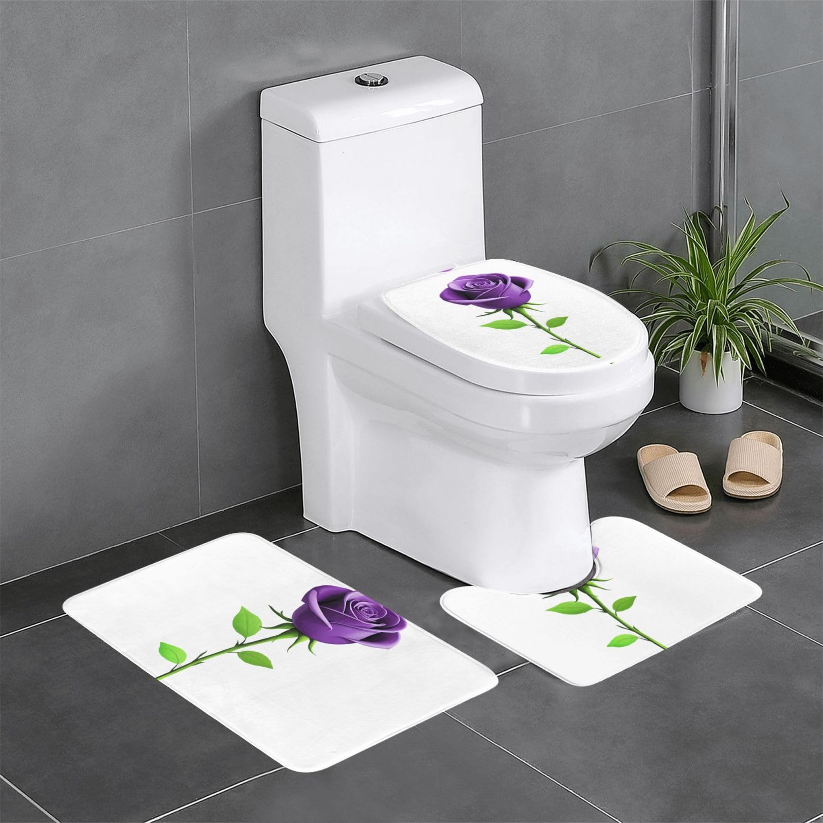 Tapis de salle de bain roses violettes lot de 3 pour une decoration élégante