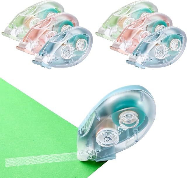 6 Pcs Glue Roller, Double Sided Tape Adhesive Glue Tape Transparent Tape Dispenser Scrapbook Runner Tape for Crafts Photos Scrapbooking Notes (8mm x 6m