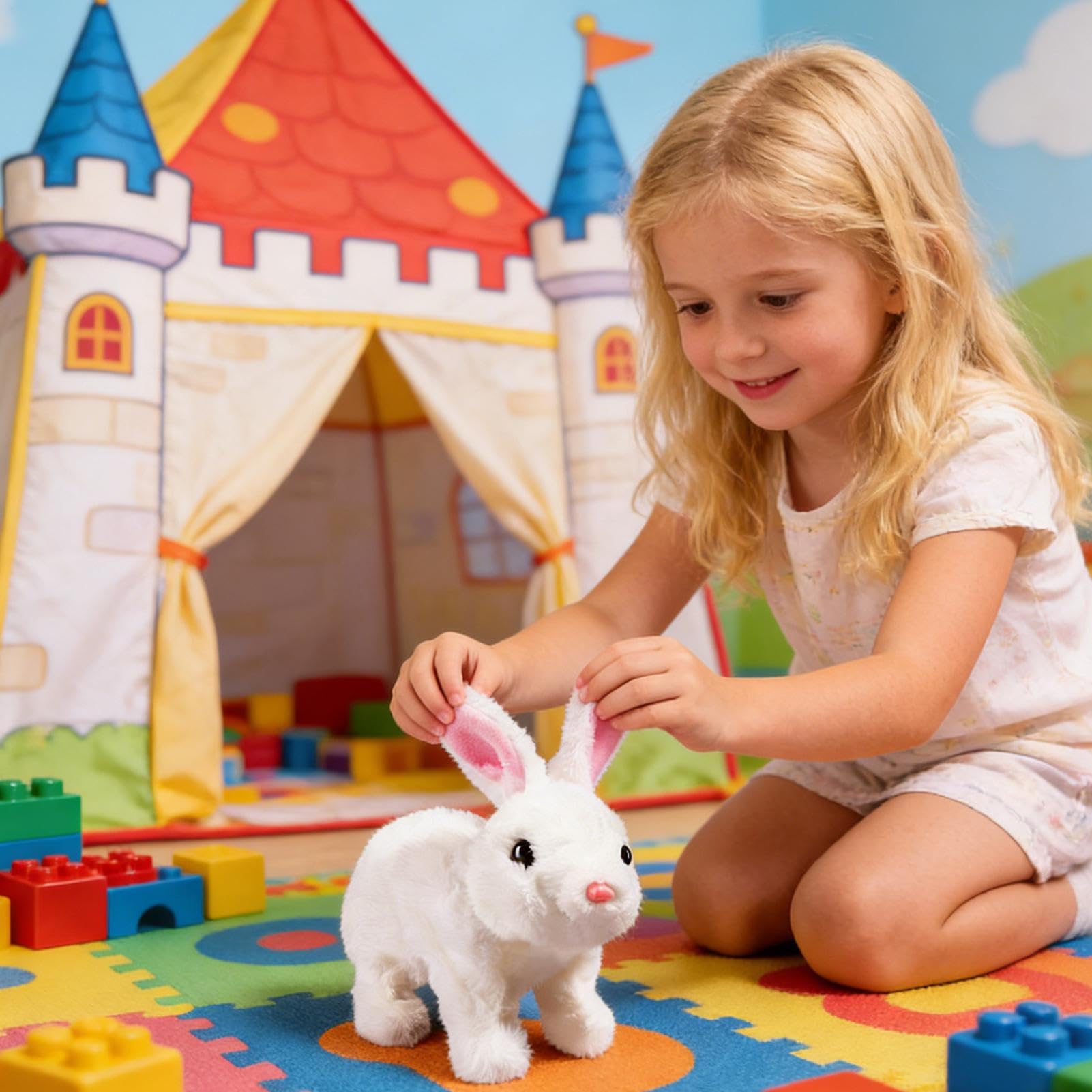 Lapin Interactif Réaliste – Sauts & Oreilles Tremblantes – Peluche 16 Cm – Piles AA – Cadeau Pâques