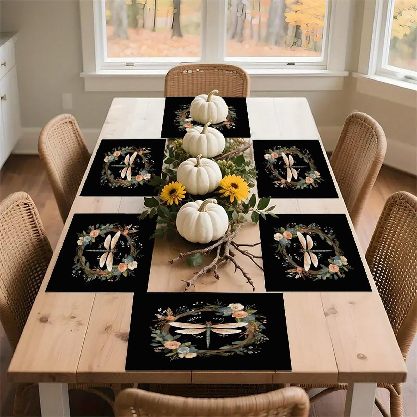 Image of Dragonfly in Wreath Placemats Heat-Resistant Washable Place Mats Anti Slip Dining Table Place Mats Wipeable Dining Table Mats Kitchen Decoration Placemats 17.7’’×11.8’’