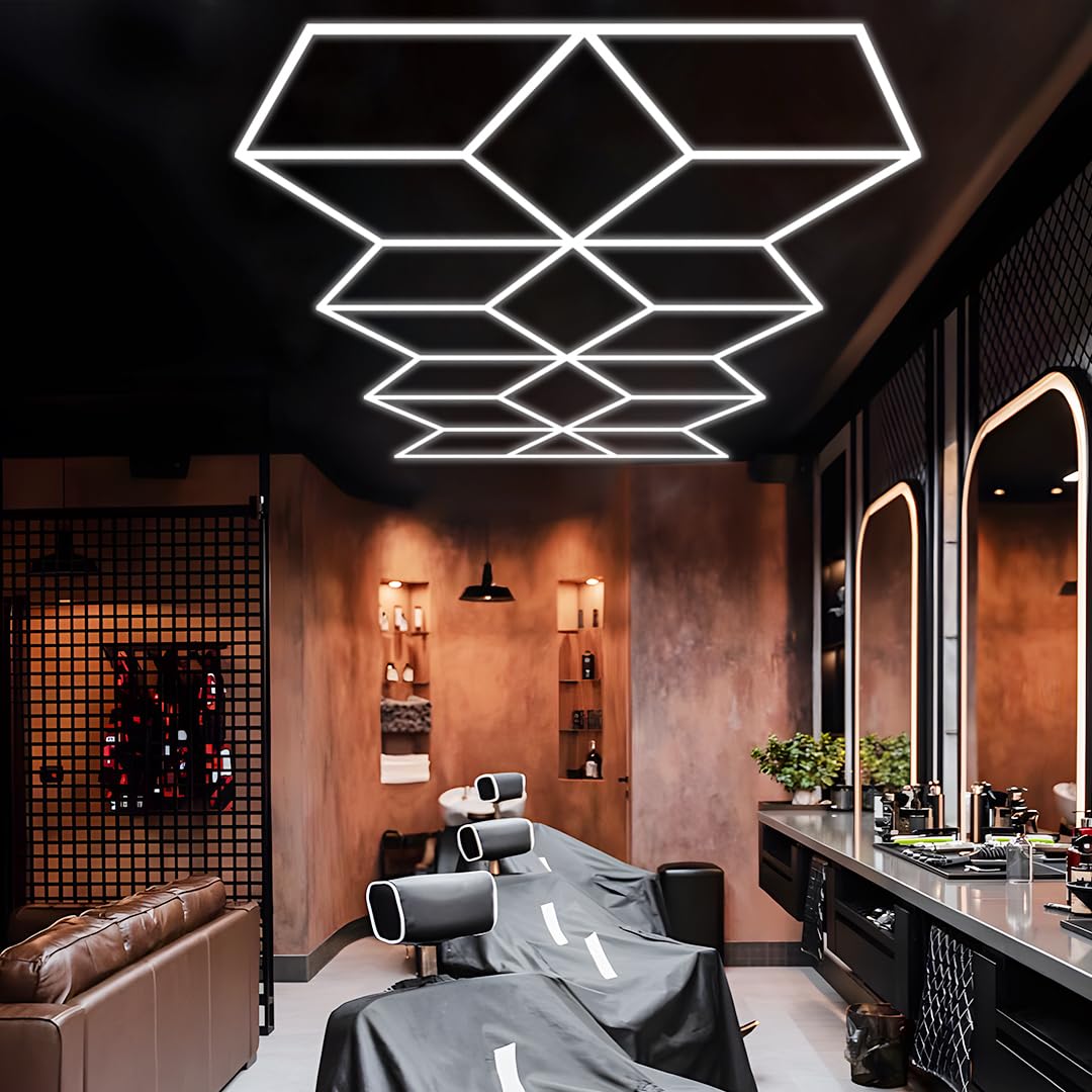 illuminazione lampada LED 3D moderna esagonale NIDO D'APE rombo stella oper officina ,barber shop negozio car detailing palestre soffitto parete salone auto parrucchiere auto Lucidatura