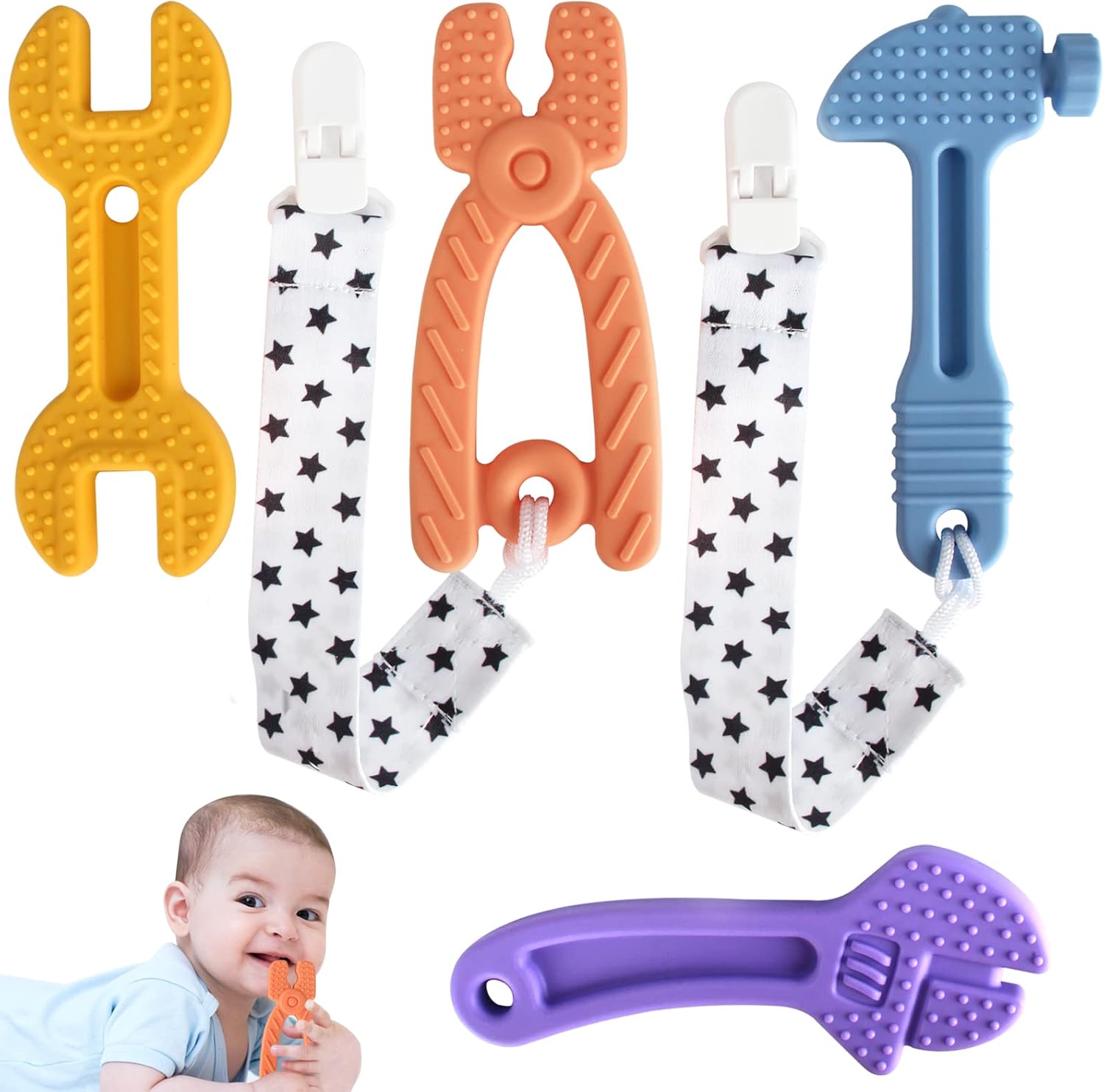 WUJUN 4 Pack Baby Teething Toys Soft Silicone Freezer BPAFree, Hammer