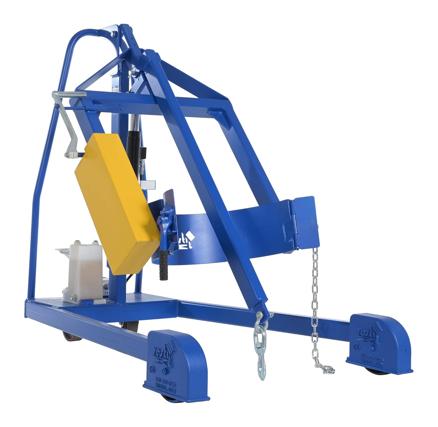Vestil HDC-305-72 Steel Portable Hydraulic Drum Carrier, Rotator and Boom 71-1/4 in. Lift Height 800 Lb. Capacity Blue/Yellow
