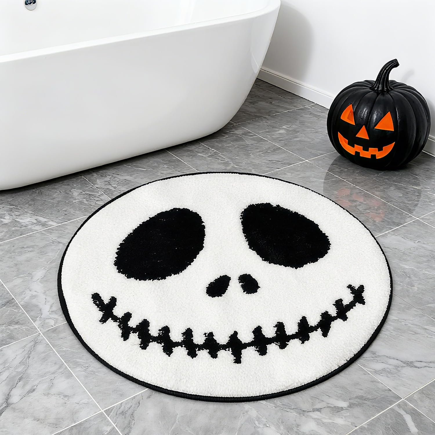 24 inch Skull Halloween Rug - Halloween Bath Mat for Bathroom Halloween Bathroom Decor Halloween Theme Rugs