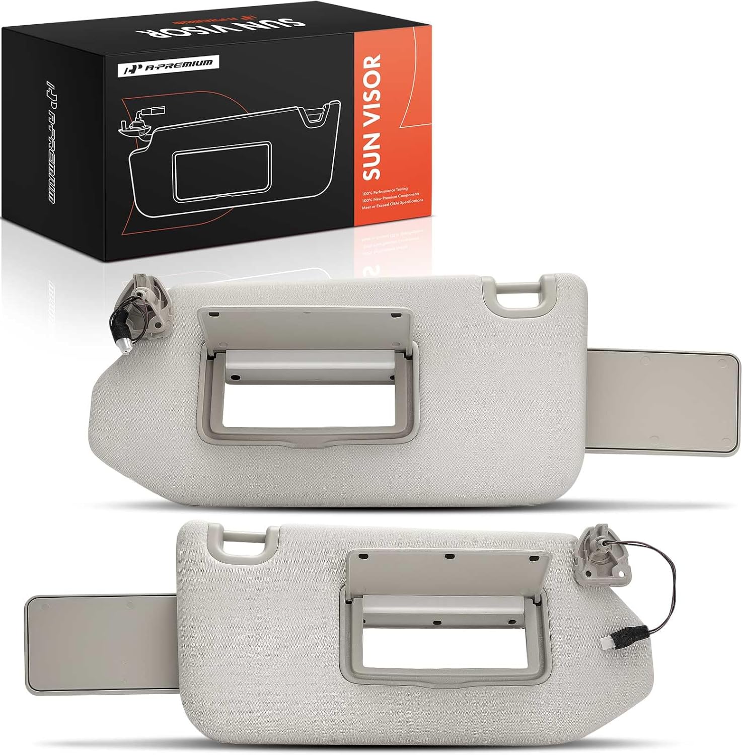 A-Premium Driver & Passenger Sun Visor Compatible with Nissan Pathfinder 2013-2018 & Infiniti QX60 2014-2017, JX35 2013 - with Vanity Mirror, with Vanity Light, Gray - Replaces 964019PB0A, 964009PB0A