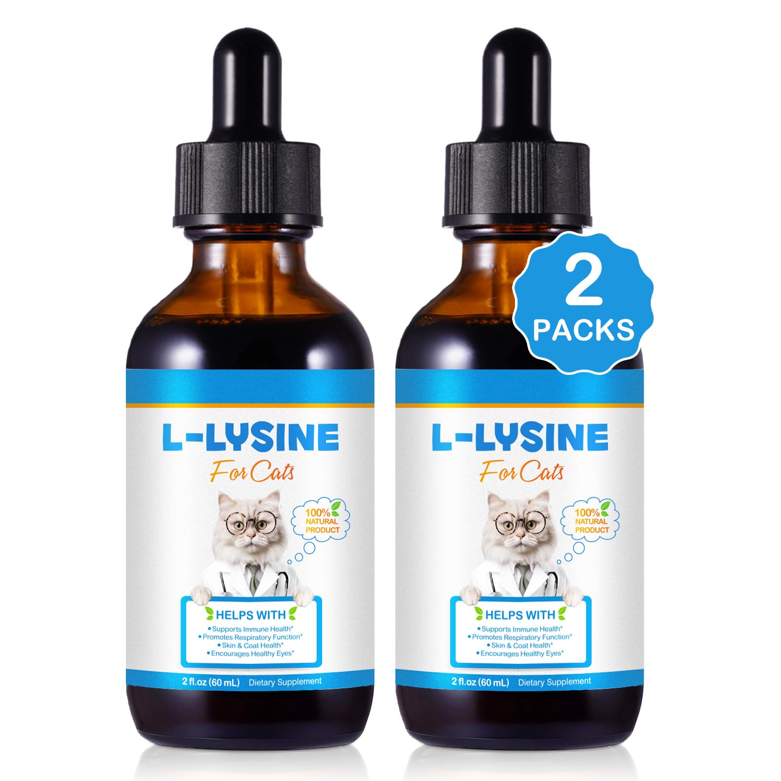 L Lysine Drops,L-Lysine For Cats L-Lysine Nutritional Supplements For Immune Support Sneezing, Cold, Runny Nose, Feline Respiratory, Eye Function 60ml (120ML)